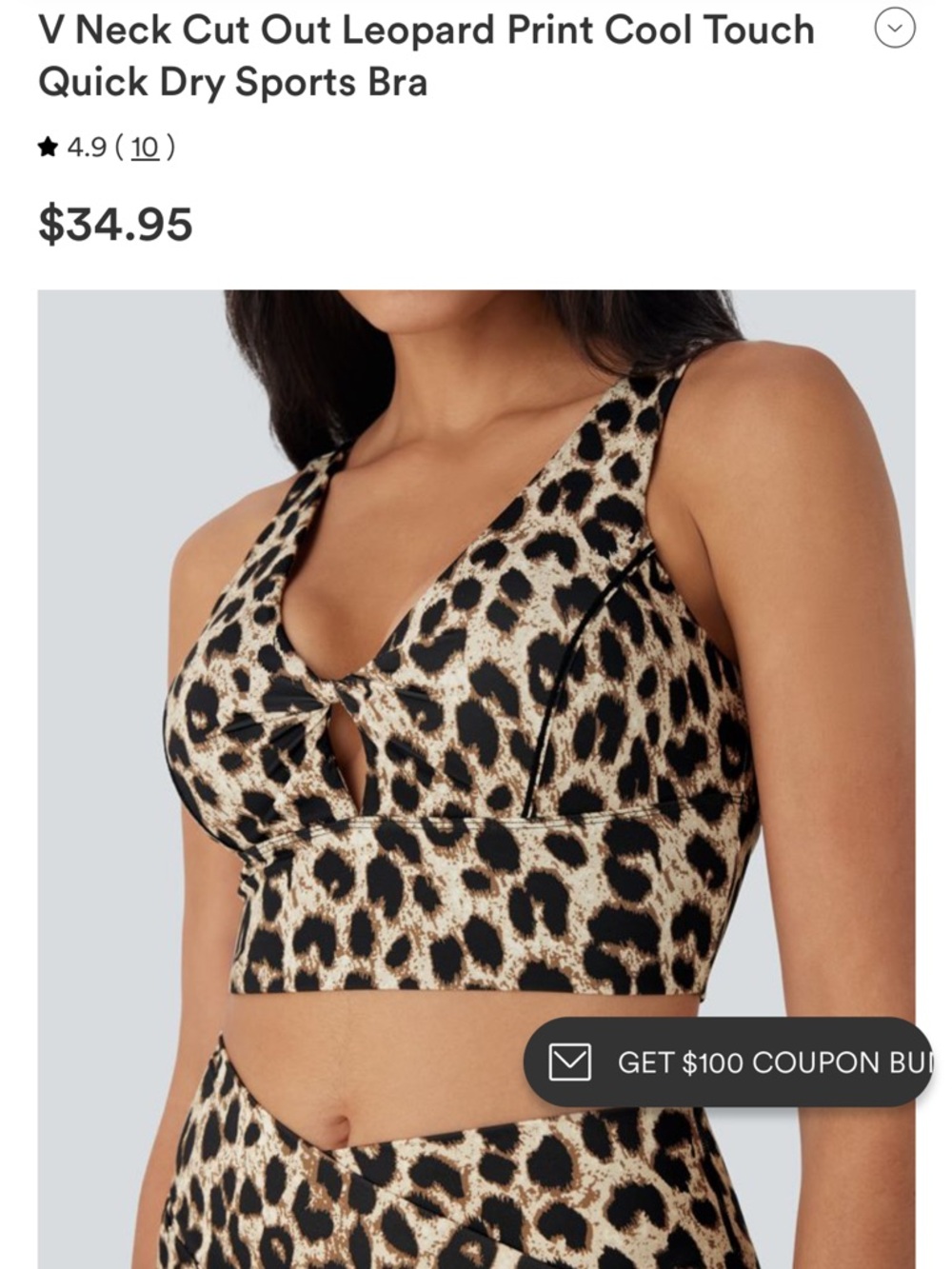 HALARA Leopard Print V‑Neck Cutout Sports Bra in Tan and Black